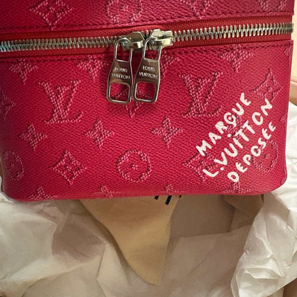 Louis Vuitton Red Monogram Cosmetic Case with Script Accent